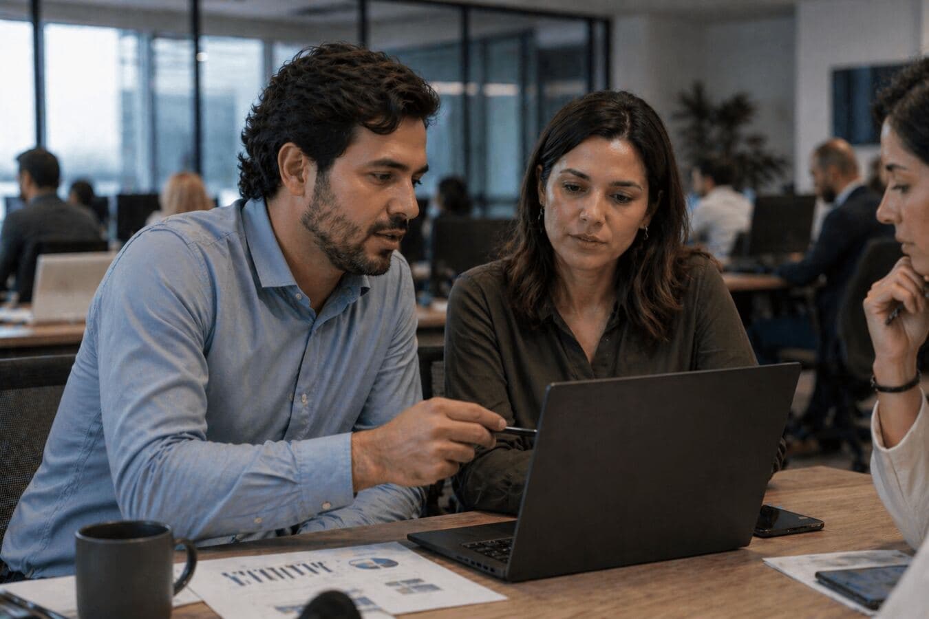 Profissionais colaborando em um ambiente de trabalho
